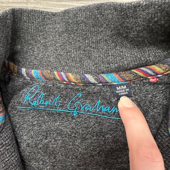 Robert Graham Red Gray Mens M‎ 1/4 Zip Mock Waffle Knit Pullover Preppy Sweater - Picture 4 of 8